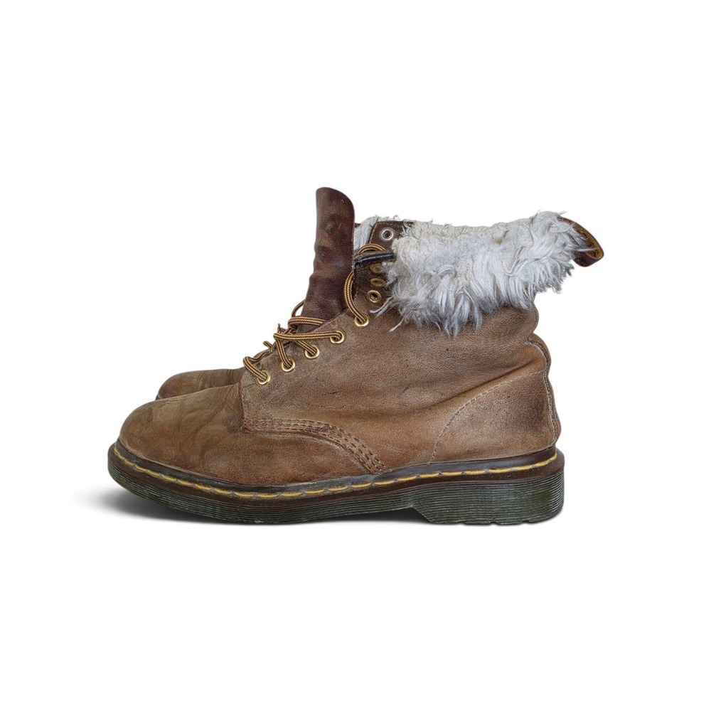 Dr Martens Retro VTG Combat  Shearling Collar Distressed Tan Leather Boots sz45